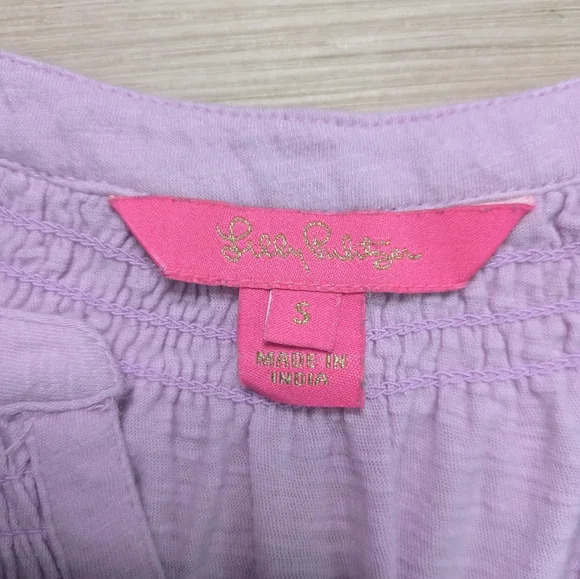 Lilly Pulitzer Essie Tank Top Lilac Freesi Purple & Gold Button - Picture 6 of 6